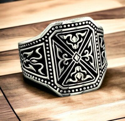 Anello Con Sigillo Semplice Anello Sigillo In Argento Sterling 925 Massiccio - Placca Per Incisione 11x8mm, Fatto A Mano, Per Uomo Anello Uomo Nero Argento - Foto 6