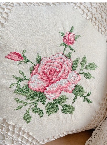 Floral Pattern Removable Cushion Cover Crossing Embroidery Square 45x45cm - Picture 16 of 29