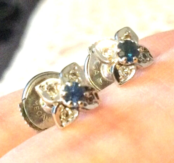 Or Blanc 750-Diamant Saphir-Fermoirs ALPA Boucles d’Oreilles 18 Carats Clous 18K - Photo 1/4