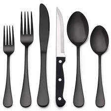 24-Piece Black Stainless Steel Flatware Set Service for 4 Dishwasher Safe
