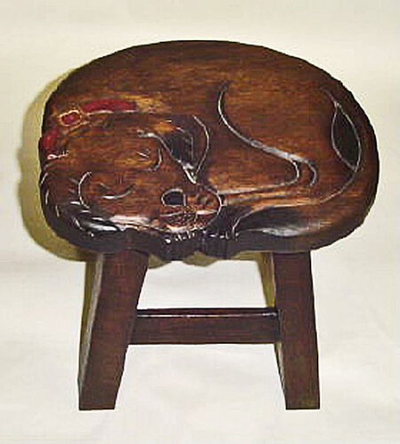 SLEEPING PUPPY WOOD FOOTSTOOL - PUPPY DOG FOOT STOOL - Picture 1 of 1