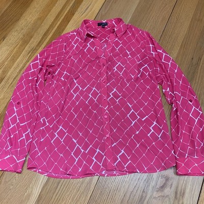 The Limited Ashton Pink Geometric Button Down Roll Tab Blouse Womens Size Small