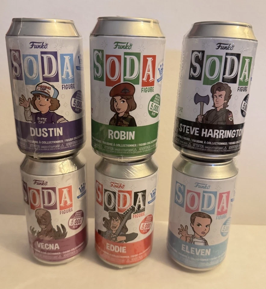 Set 6 Stranger Things Commons Funko Soda Dustin Eleven Steve Vecna Robin Eddie