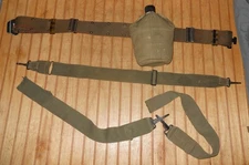 1956 Vollrath US Military Vietnam Era Metal Canteen w/Cup & Belt + Straps