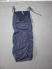 Free People Dress Womens Small Blue Bodycon Spaghetti Strap Shimmer Side Ruched