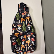 Mushroom Design Crossbody Bag With Adjustable Strap Black And Multicolor