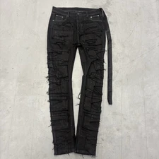 RICK OWENS DRKSHDW Distressed Slashed Detroit Wax Denim  Skinny Jeans Size:34 *C