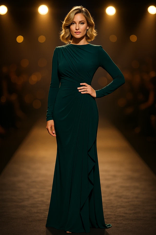 Betsy & Adam собранными в Рюш разрез длинным рукавом скромный сосны зеленый платье маленький размер 10P новый с Ярлыками - Изображение 4 из 4