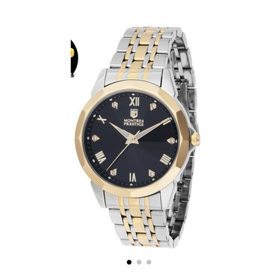 Montres Prestige Men's Wristwatch Black Dial Two-Tone Metal Luminous Hands