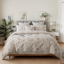 Light Khaki Vintage Hydrangea Floral Duvet Cover Set King/Cal King Size Premium