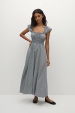 Faithfull the Brand Janne Midi Dress Hanne Gingham Vintage Navy NWT