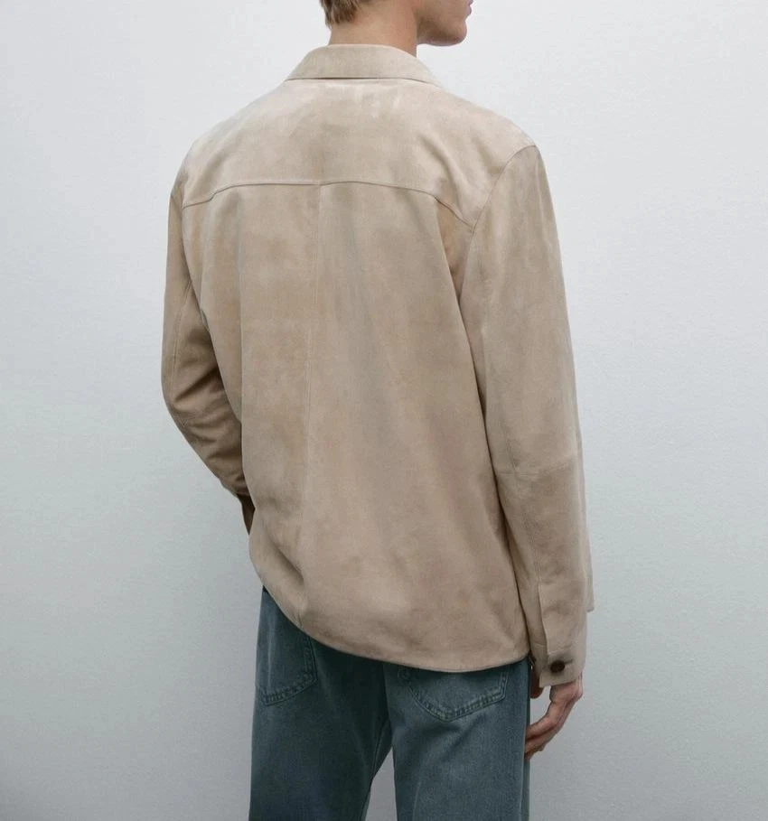 Men's Beige Shirt Jacket 100% Pure Suede Custom Made Size XS S M L XL 2XL - 356 - Image 2 of 4