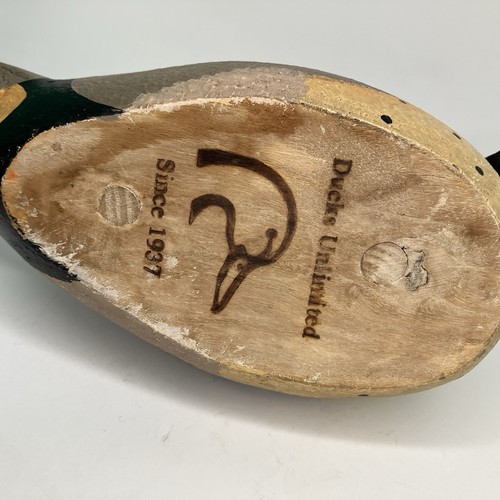 Ducks Unlimited Wood Duck Decoy Green-Winged Teal Drank Duck Hand Carved Painted - Picture 11 of 13