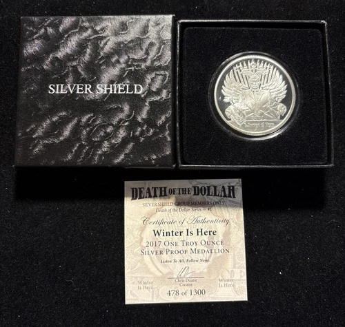 2017 Silver Shield Winter Is Coming 1 Oz Silver Proof With Box & COA - Item#279