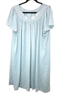 Light Blue Embroidered Floral Short Sleeve Nightgown Pleated Flowy Fit Size L