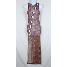 Asos Sheer Mesh Dress Womens 0 Bodycon Floral Y2K Festival Sheer Clubwear Maxi