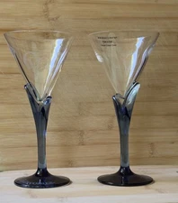 2set Bormioli Luigi CV Courvoisier Cognac Blue Stem Cristal Glass Italy Barware