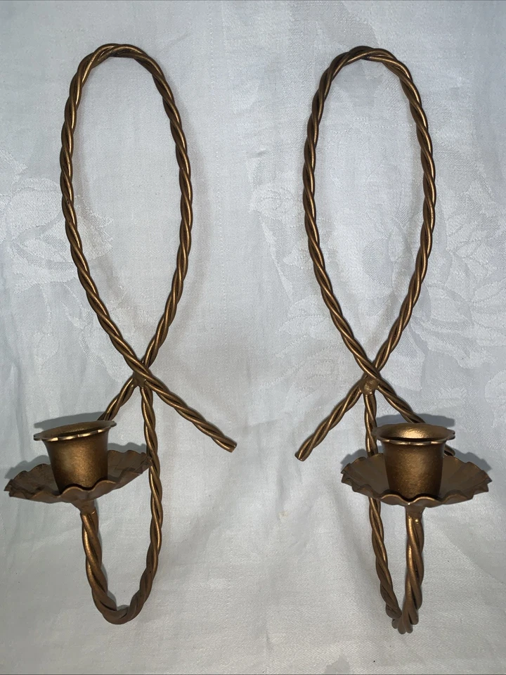 Homco настенное бра свеча золото металлический витая веревка 12» 1 пара винтажный - Изображение 2 из 4