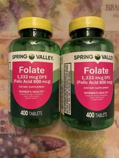  2 PK Spring Valley FOLIC ACID 800 mcg Supplement FOLATE 1333 mcg 400 ct 08/2029