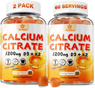 (2 Pack) Calcium Citrate Gummies,Calcium 1200 Mg with Vitamin D3 and K2 for Wome