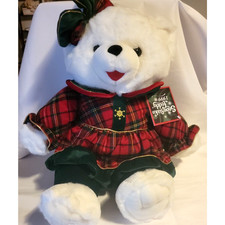Vintage 1999 Dan Dee Snowflake Teddy Bear 22" White Plush Christmas Plaid Dress