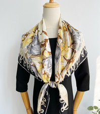 100 Silk Mulberry Wrap Shawl Square Grey flower Print Bandanna Scarf 43'' new