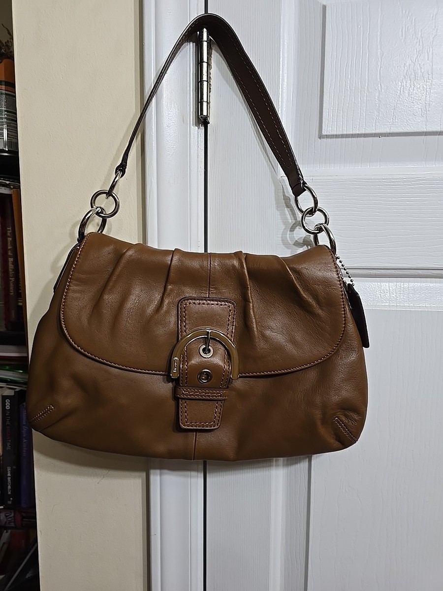 COACH Y2K Brown Pleated Soho Leather Buckle Flap Shoulder