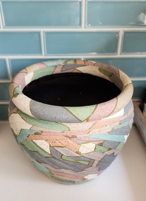 Vintage 1980s Memphis Decor Design Pastel Fabric Wrapped Vase Retro New Wave Art