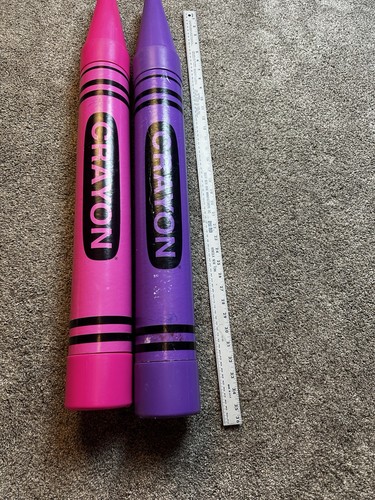 Vntg 1988 Giant Crayola Crayon Bank 35" Lot Of 2 Purple Pink READ - Picture 2 of 6