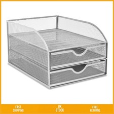 Sleek Wiremesh 2 Drawer A4 Desktop Sorter Organiser Metal Mesh Silver