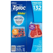 Ziploc Slider Freezer Bags, Variety Pack, 132 Count