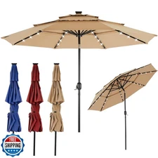 OLIXIS 10ft 3-Tier Solar Patio Umbrella, 32 LED Lights Patio Table Umbrellas 