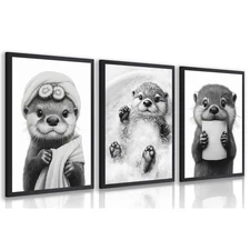 Funny Bathroom Wall Art Set of 3, Cute Raccoon Poster Prints, Humor Animals C...