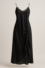 Dark Romance Maxi Cami Slip Dress Womens Black  Lace Trim Goth Grunge Vtg Sz L