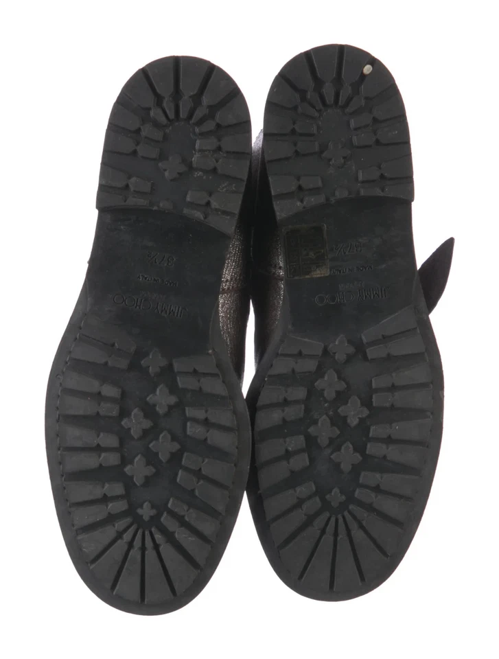 Jimmy Choo 37.5 Mujer Cuero Metálico Moto Botas Hebilla Correa Tobillo Cremallera Plateado Foto 3 de 4