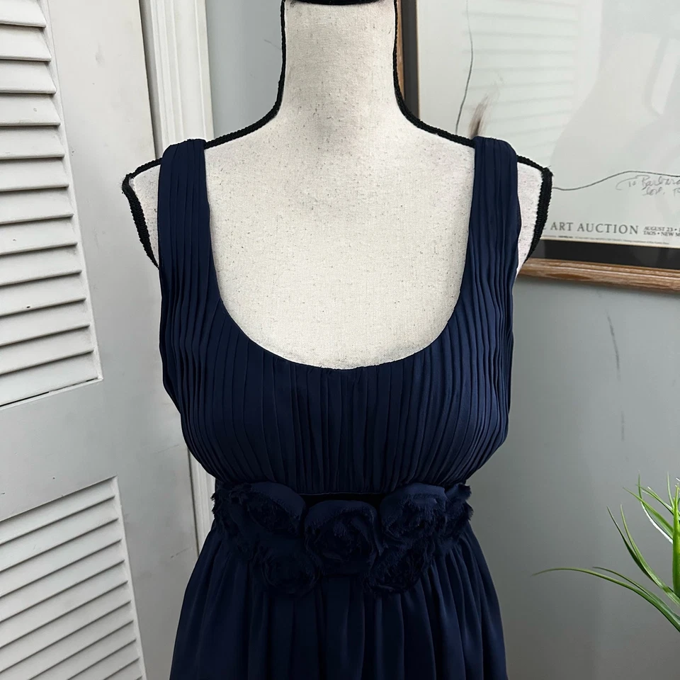 OC OLEG CASSINI женское платье 100% шелк синий шифоновое завышенной талией официальный | 10 - Изображение 2 из 4