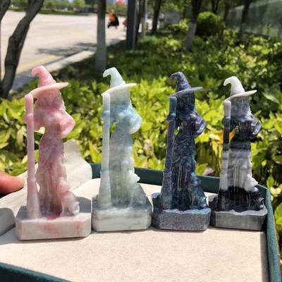 4pc Natural Mix Quartz wizard cat carved Crystal skull healing decor Gift