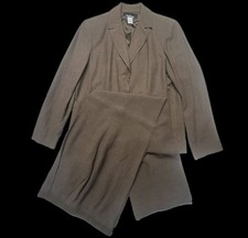 Jones New York Silk Linen Pant Suit Set Brown Blazer Trousers Career Size 16 NWT