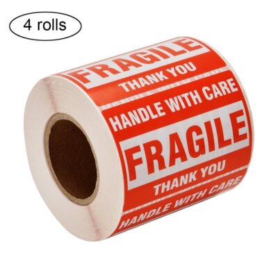 4 Rolls 2''x3'' Fragile Stickers 500 Per Roll Handle with Care Thank You Labels