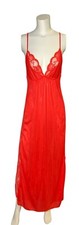 VTG Sears Red Lace Nylon Nightgown Size S 8-10 Sheer Floral Side Panels Long
