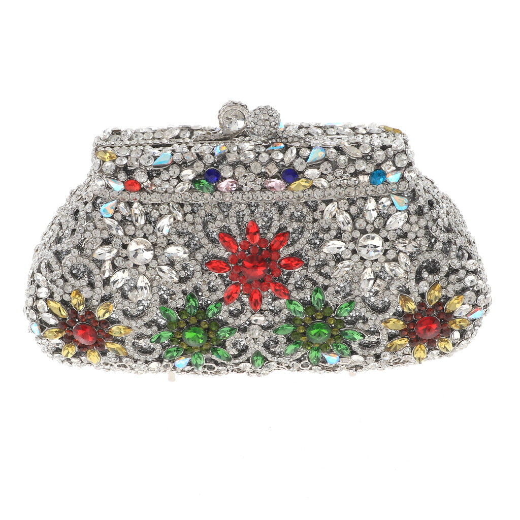 Silver Tone Metal Crystal Rhinestone Clutch Evening Bag