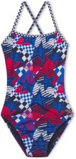 SPEEDO ' WOMENS ' PRINTED DOUBLE X BACK ONE PIECE ' OVERDRIVE- TRUE COBALT '