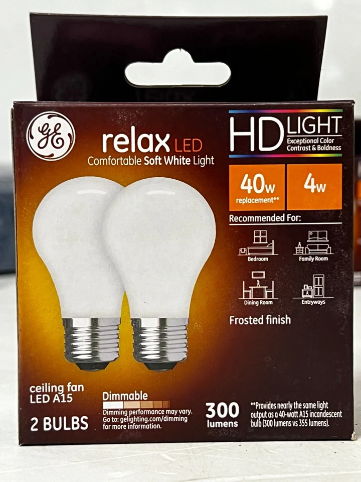 CASE OF 8 GE High Def. 4W (40W equiv.) Relax LED HD A15 Ceiling Fan Bulbs 31374 - Image 3 of 4