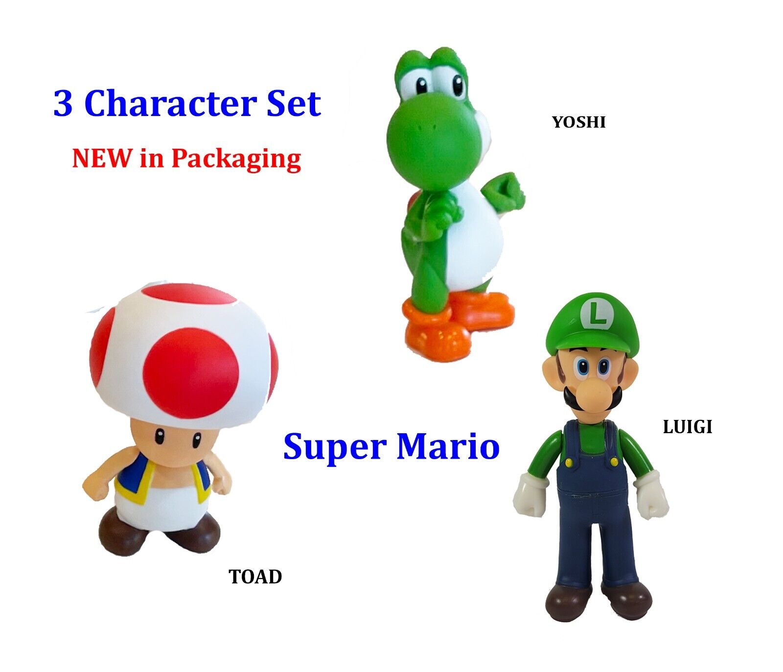 Super Mario Bros Mini Action Figures, Luigi, Yoshi, Sapo Bowser