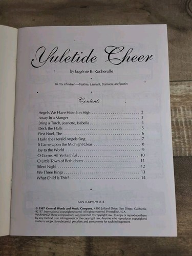 Yuletide Cheer 1987 Klavier Solo Noten Eugenie Rochellrolle Christmas Holiday - Bild 2 von 6