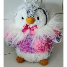 Aurora Gray Penguin Plush Fur Sweater Pink Purple Diva 9" Stuffed Animal Pom Pom