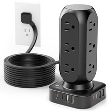 Flat Plug Power Strip Tower Dual Pd 20w Usbc Surge Protector With 12 Ac Outlets