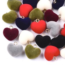 Flocky Acrylic Heart Pendants Plush Mini Charms For DIY Craft Jewelry 18.5x18mm