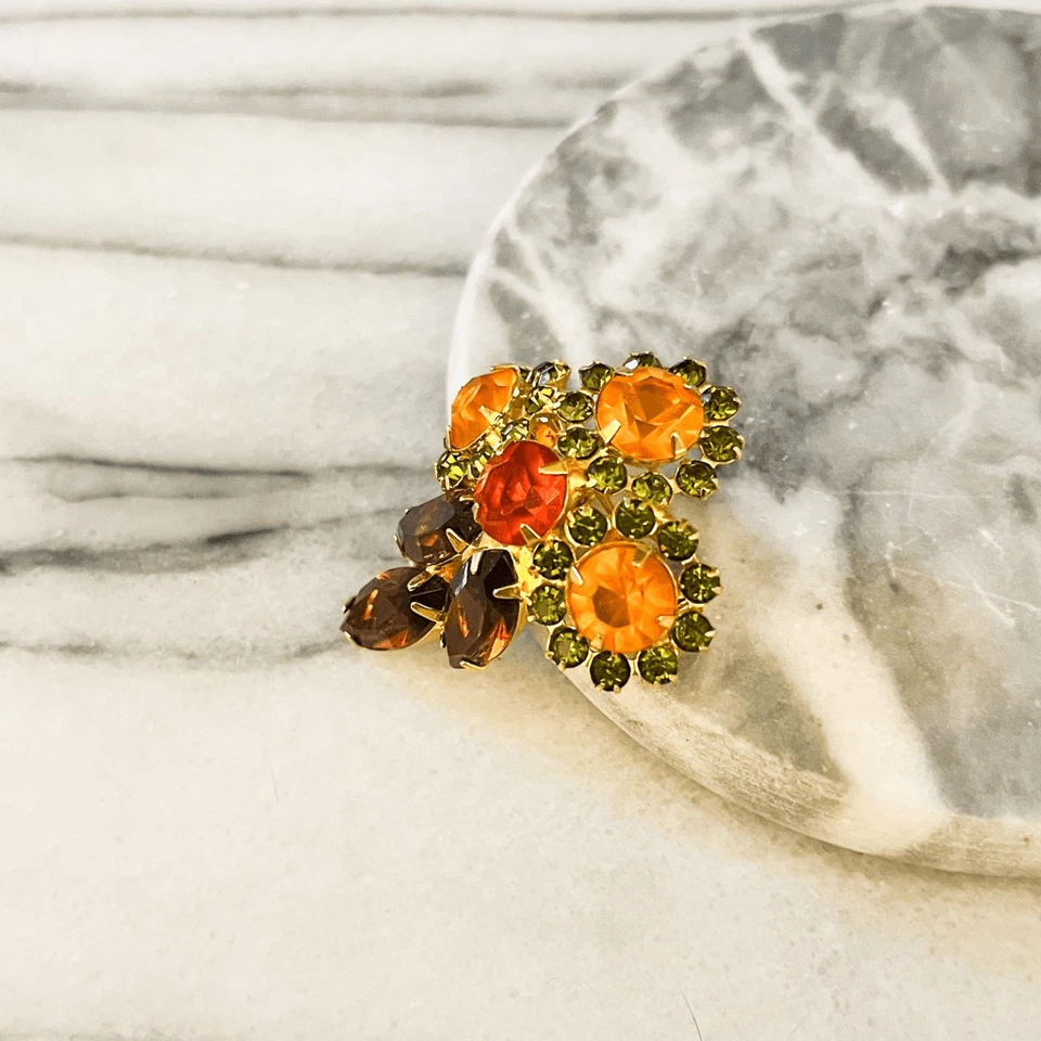 Broche de Cristal Multicolor Vintage Verde Citrino y Topacio Color Piedra Prendedor Foto 2 de 4