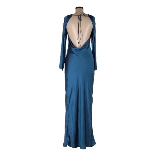 Bardot Formal Gown Size 8 NWT Blue Maxi Dress Satin River Bias Open Back L/S - Picture 3 of 9